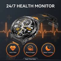 Reloj inteligente táctico resistente para exteriores de 1.6" con pantalla AMOLED, batería de 600 mAh, más de 100 modos deportivos, 3ATM, monitor de actividad física K71