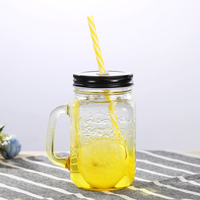 Pots alimentaires Mason en verre borosilicaté 16oz 24oz avec couvercles en fer blanc fendu Paille en métal pour le stockage des aliments et des boissons