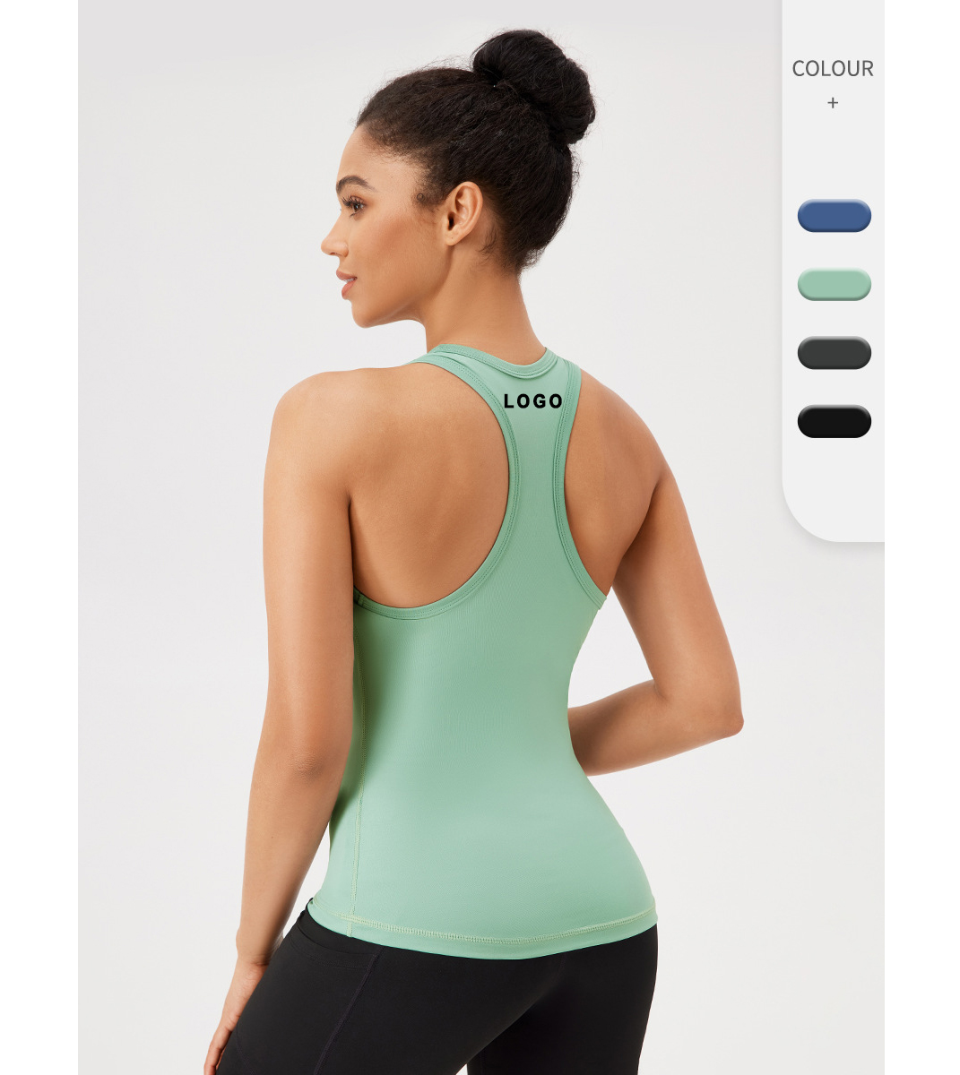 Custom Logo Tight Slim Fit Green Gym Yoga Racer Back Tank Tops for Women Spandex Square Neck Performance Blank Breathable Casual
