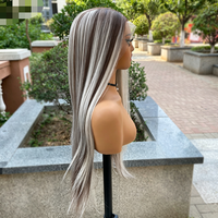 Perruque Lace Front Française 13x4 Cheveux Humains Remy Lisses Mi-longs Couleur Piano Blond Platine Mèches Brunes Bonnet Noué à la Main