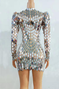 Vestido Sexy con Lentejuelas Elípticas, Mangas Largas, Hombreras, Falda Corta, para <span class=keywords><strong>DJ</strong></span>, Grupo de Baile, Discoteca, Bar, Actuaciones - Product Image 3