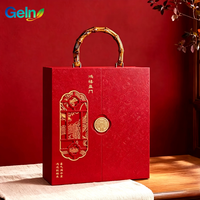 Boîte cadeau magnétique de luxe personnalisée à double porte avec poignée en bambou et découpe ajourée pour emballage de vin festif
