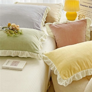 55 Colors Velvet Ruffle <b>Throw</b> Pillowcase Hotel 18x18 Inches Custom Label Decorative Linen Pillowcase Set Cushion Cover Home - Product Image 5