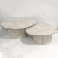 Ensemble de 2 tables basses gigognes modernes Japandi, aspect travertin, piédestal cannelé, meubles de salon, prix direct usine, fournisseur