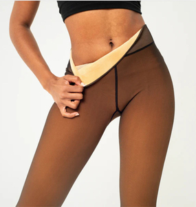 Collants thermiques opaques taille haute doublés polaire pour femme, couleur marron, pour l'hiver - Product Image 5