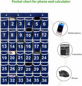 Organizador de Bolsillos para Aula con 36 Bolsillos Numerados Azules, Organizador de Almacenamiento para Teléfonos Celulares y Calculadoras con Ganchos Colgantes de Acero Inoxidable - Product Image 6
