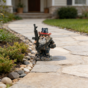 Estatua de Gnomo de Jardín Táctica - Figura de Resina de Veterano Patriótico con Rifle y Granada, Escultura de Enano con Sombrero de Bandera Americana - Product Image 5