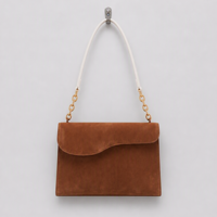 Sac à main en daim brun rougeâtre avec bord ondulé asymétrique, élégant, chic, de luxe, pour femme, usage quotidien, personnalisable OEM