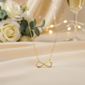 <b>Solid</b> 14K Yellow <b>Gold</b> Infinity Charm <b>Pendant</b> Necklace Trendy Link Chain Wedding Party Featuring Religious Style Pearl/Diamond - Product Image 2