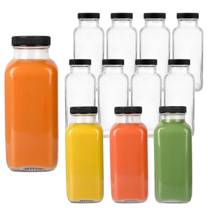 Clear Square <b>Glass</b> Beverage <b>Bottles</b> 8oz/12oz/16oz with Screw Cap and Screen Printing for <b>Milk</b> Other Beverages - Product Image 2