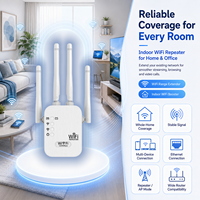 Penguat Sinyal WiFi Dual Band 1200Mbps, Repeater Nirkabel 5GHz 2.4GHz dengan 4 Antena, Mode WPS, Port Ethernet
