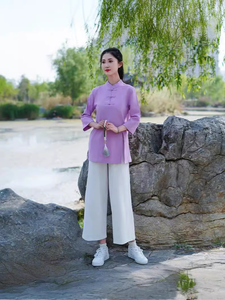 <span class=keywords><strong>Tenue</strong></span> de travail rétro <span class=keywords><strong>chinoise</strong></span> pour salon de beauté, centre de bien-être, costume Tang pour femmes, mélange coton-lin, vêtements de méditation Zen, modèle 2409 - Product Image 5