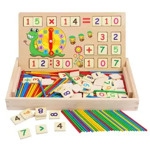 Caja de computación Montessori multifunción 2 en 1, rompecabezas educativo, tablero de dibujo, palos de conteo, juguetes de matemáticas de madera para niños y niñas