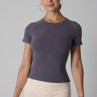 T-shirt court moulant à col rond en jersey uni, décontracté, ajusté, à manches courtes, en mélange coton et élasthanne, doux et extensible