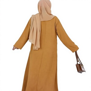 Abaya de Color Mostaza para Mujer, Manga Larga, Cuello Redondo, Largo hasta el Suelo, Vestido Modesto para Uso Diario, Algodón, Corte Holgado - Product Image 1
