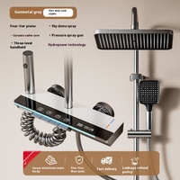 Mitigeur thermostatique de douche à poignée unique en chrome avec barre coulissante, valve céramique et jet pluie pour salle de bain et hôpital - Aluminium spatial