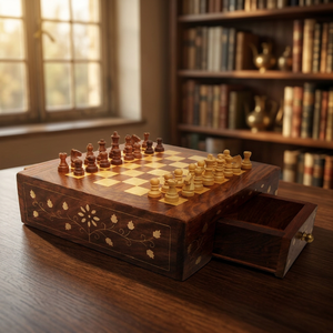 Handcrafted Eco-friendly Polished <b>Wooden</b> <b>Chess</b> <b>Set</b> Brass Inlay Two Built-in Storage Drawers <b>Chess</b> Pieces-Home Decor Holiday Gift - Product Image 3