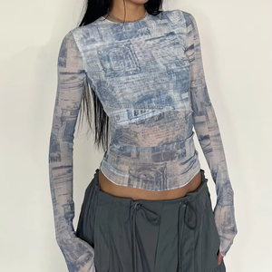 Camicetta da donna in maglia stampata di alta qualità camicetta da donna in pizzo floreale a maniche lunghe Top <span class=keywords><strong>abbigliamento</strong></span> occidentale donna - Product Image 1