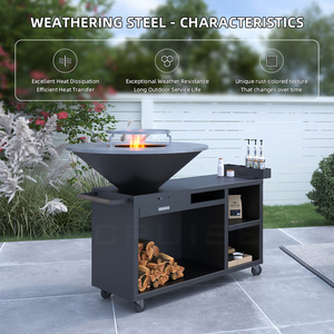 CRUISE Modern Powder Outdoor Huge Table Coated Corten Steel Charcoal <b>Fire</b> Pit BBQ Grill-Smokeless for 3-5 People WS-TB Ash Bucke - Product Image 4