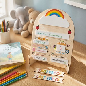 Letrero de Madera para el Primer Día de Clases, 12 x 10 Pulgadas, con Soporte, Reutilizable, para Preescolar y Jardín de Niños - Product Image 6