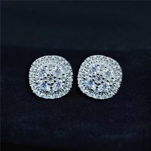 925 Sterling <strong>Silver</strong> Iced Out Full Pave D Color VVS Moissanite Square Stud <strong>Earrings</strong> For <strong>Men</strong> &amp; Women Fine Jewelry