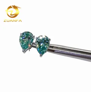 Pass penguji berlian anting-anting potongan pir moissanite hijau biru anting-anting kancing batu permata perak s925 untuk wanita