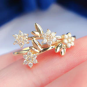 Anello Q503 con Fiori per Donna, Zirconia Cubica con Incastonatura a Pavé, Anelli di Fidanzamento alla Moda, Gioielli con Pietra Rotonda Creati in Laboratorio - Product Image 2