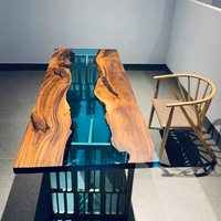 Table de salle à manger moderne en bois massif avec résine époxy, personnalisable, pour la décoration de la salle à manger - Vente en gros