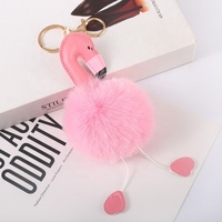 Porte-clés transfrontalier en métal avec pompon flamant rose, breloque pour sac femme, accessoire pour clé de voiture, stock disponible auprès des fabricants