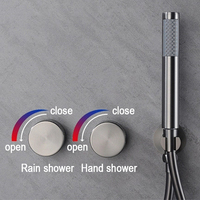 Ensemble de système de douche à effet pluie encastré à 2 voies en laiton massif brossé or haute pression dans le mur de la salle de bain