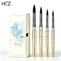 Hechunzi - Juego de 4 pinceles redondos de pelo de nailon con mango de metal dorado desmontable, para viaje, para acuarela, tamaños 8, 10, 14, 18