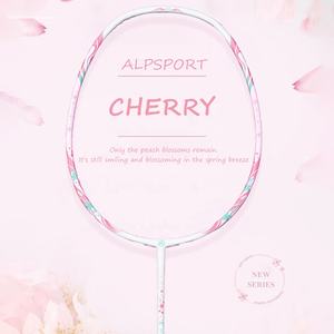 Raqueta de Bádminton ALP Nueva Modelo Cherry de Fibra de Carbono Rosa y Morado para Niña, con Cuerdas T800 y Empuñaduras Instaladas - Product Image 1