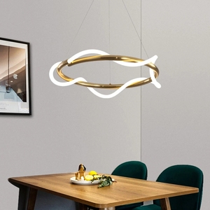 Plafonnier LED suspendu en bande d'or moderne, luminaire décoratif de plafond, idéal pour un salon, une cuisine - Product Image 3