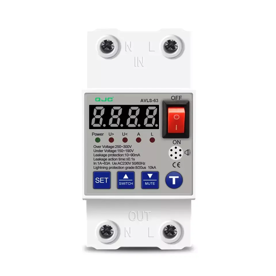 High Quality QJC 63A Automatic Reconnect Circuit Breaker Over And Under Voltage Over Current Leakage Protector Surge Protector