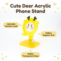 Support de téléphone réglable, design mignon de cerf de dessin animé, matériau acrylique hautement transparent, support de tablette personnalisé avec logo pour utilisation sur bureau
