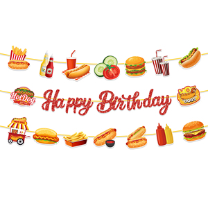 Guirnalda de Papel con Diseño de Hamburguesa y Papas Fritas para Decoración de Fiestas de Cumpleaños, Barbacoas y Picnics, Marca Huancai - Product Image 1