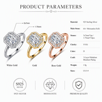 Bague en moissanite taille radiant 6A+ VVS1 couleur D, en argent sterling 925, halo 5x7mm, pour femme, mariage