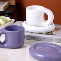 Mug à café réutilisable personnalisé de style nordique, mignon, avec poignée, de qualité alimentaire, portable, grand modèle en céramique avec plateau