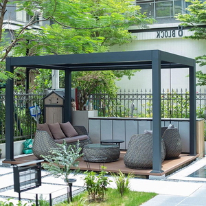 Pergola motorisée à toit rétractable Bioclimatique Pare-soleil en aluminium pour <span class=keywords><strong>jardin</strong></span> extérieur balcon cadre en bois conception d'arche - Product Image 1