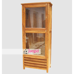 Moderno Armario de Almacenamiento de Madera Maciza de Teca y Vidrio, Librería, Estantería, Vitrina Hecha a Mano, Almirah para Hotel - Product Image 3