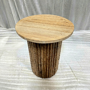 Modern Round Wood Side <b>Table</b> With Ribbed Base Handmade Solid Oak Accent <b>End</b> <b>Table</b> for Living Room Bedroom Home Decor - Product Image 5