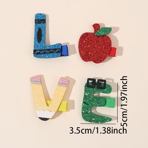 Ensemble de pinces à cheveux en tissu pailleté mignonnes, lettres d'amour, design de crayon Apple, style pour la rentrée scolaire des enfants - Product Image 3