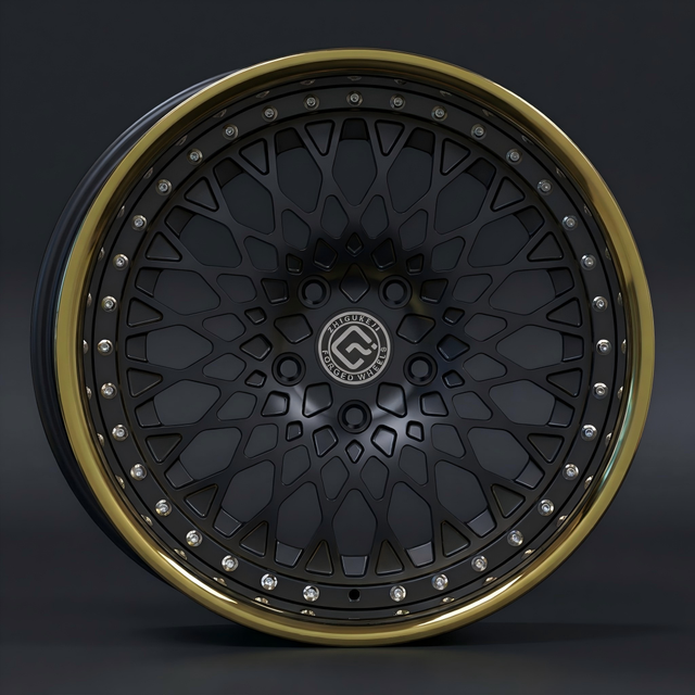 Luxury 2-Piece Modular Forged Aluminium Alloy Wheels 18-22 Inch Black Mesh Gold Lip Multi-Spoke ZhiGu Brand 5-Year Warranty