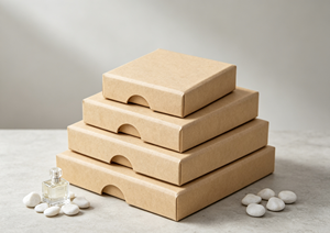 Kraft Paper High-End <b>Recyclable</b> Slide Drawer <b>Boxes</b> Natural Material Half-moon Cutout Pull Tab Nested Multi-size Sets Die-cut - Product Image 3