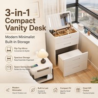 Nouvelle Arrivée Meuble de Chambre Moderne Chic Mini Compact Intégré 3-en-1 Table de Chevet Commode Plateau en Bois Chêne Coiffeuse Rabattable