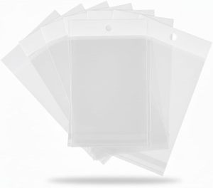 Sacs à header transparents en polypropylène recyclé avec trou de suspension Euro, imprimés en sérigraphie, personnalisés pour la vente au détail de bijoux, vente en gros - Product Image 1