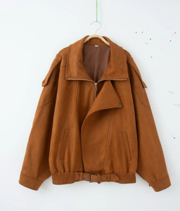 Blouson Bomber <span class=keywords><strong>Vintage</strong></span> <span class=keywords><strong>Femme</strong></span> à Manches Longues avec Fermeture Éclair, Veste Décontractée à Revers pour l'Automne et l'Hiver, Style <span class=keywords><strong>Moto</strong></span> - Product Image 6
