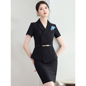 Summer Women Professional Suit Jacket Skirt Set With Belt For Hotel Reception Uniforms - Product Image 2