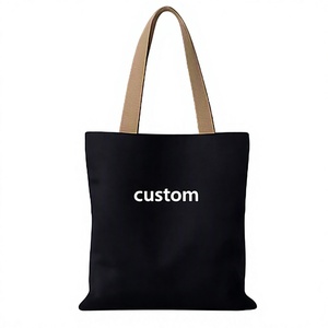 Custom Canvas Tote <b>Bag</b> <b>Medium</b> <b>Size</b> Letter Print Shopping <b>Bag</b> Daily Use Shoulder Handle Beige Black Color Cotton <b>bags</b> - Product Image 4