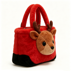 Custom Reindeer plush tote bag ,Christmas deer fuzzy handbag, 3D reindeer head plush hand tote, Holiday reindeer plush purse - Product Image 3